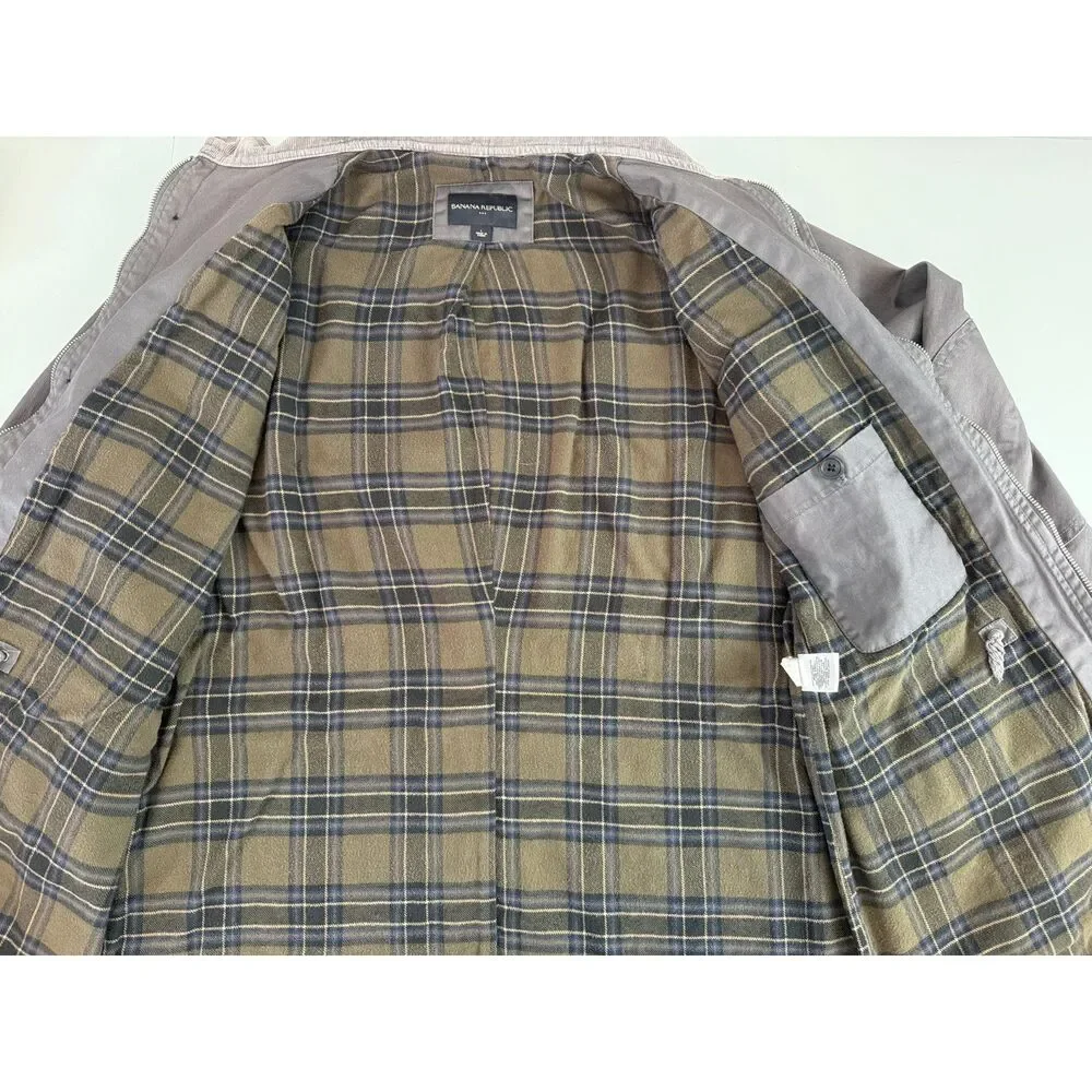 Banana Republic Gray Flannel Lined Field Military Utility Safari Jacket Men's L